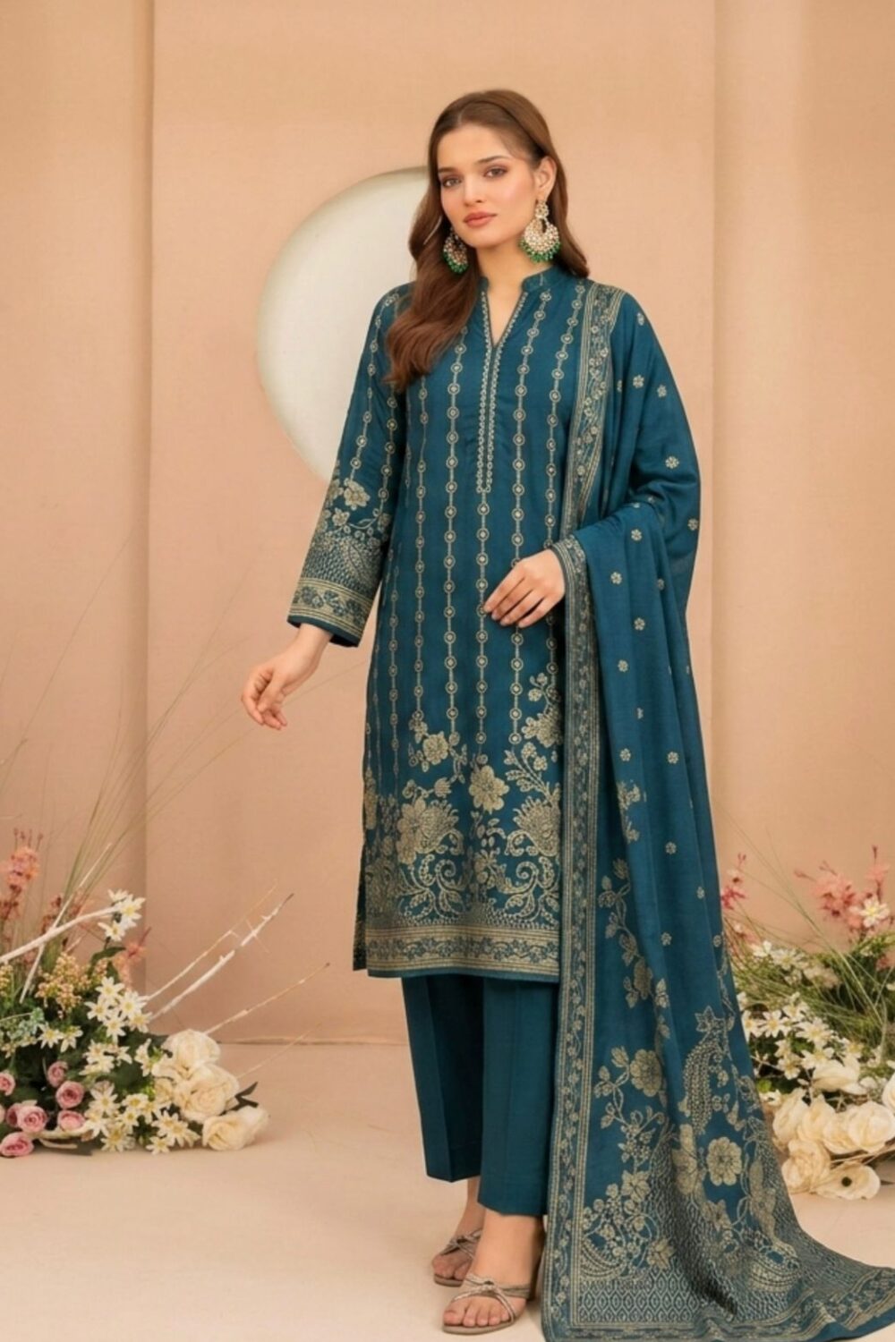 Luxury Dark Brown & Gold Broshia Banarsi Lawn