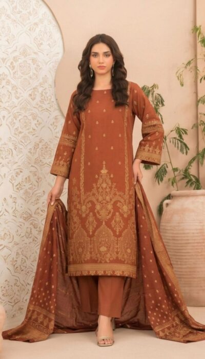 Tawakkal Lania Festive | Antique Rust & Gold Broshia Banarsi Lawn 3PC